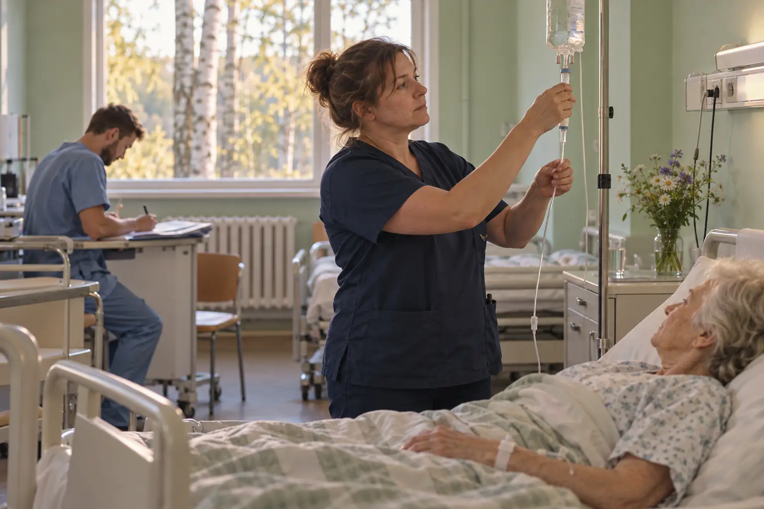 Medmāsa slimnīcas palātā pielāgo sistēmu vecākai pacientei